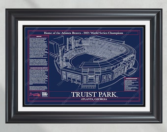 Arte mural de béisbol con planos del estadio Truist Park de los Atlanta Braves