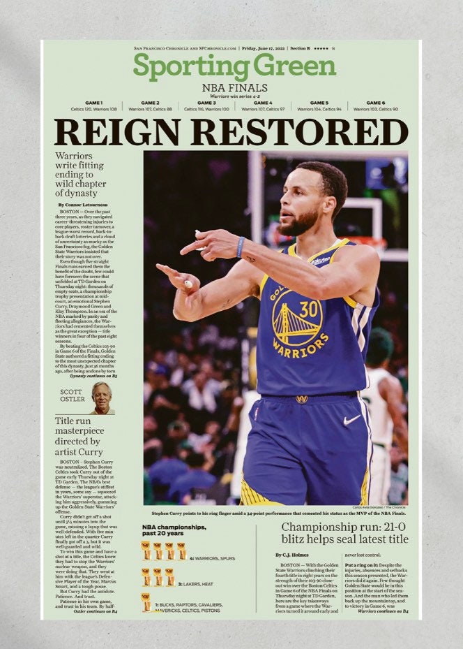 Warriors 2022 NBA REIGN RESTORED Finals Game 6 - 6/17/22 sporting green  cover display