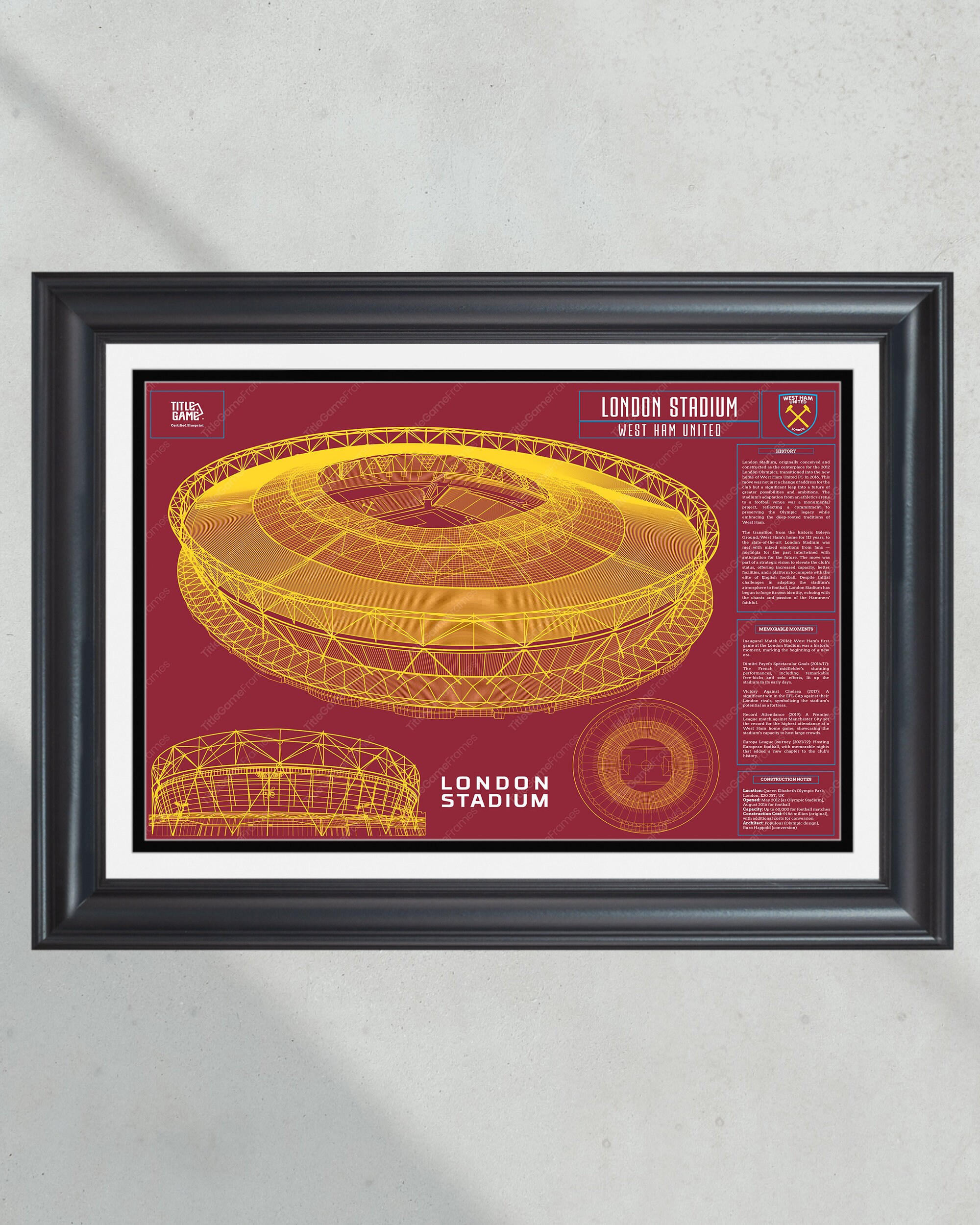 West Ham United FC London Stadium Blueprint - English Football Wall Art PT60945