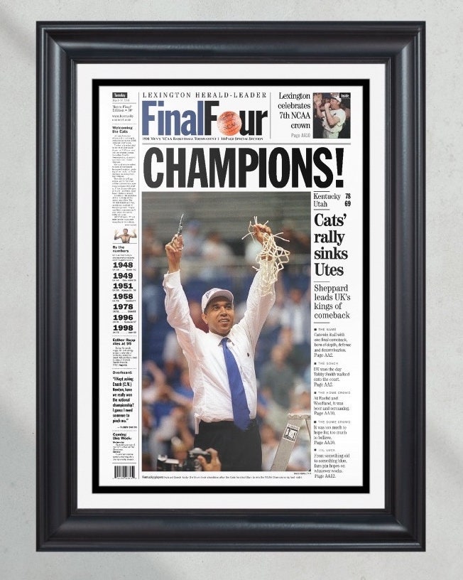 1998 Kentucky Wildcats NCAA College Basketball Champions Framed Front Page Newspaper Print PT60698