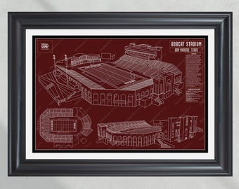 Texas State Bobcats Bobcat Stadium Stadium blauwdruk print