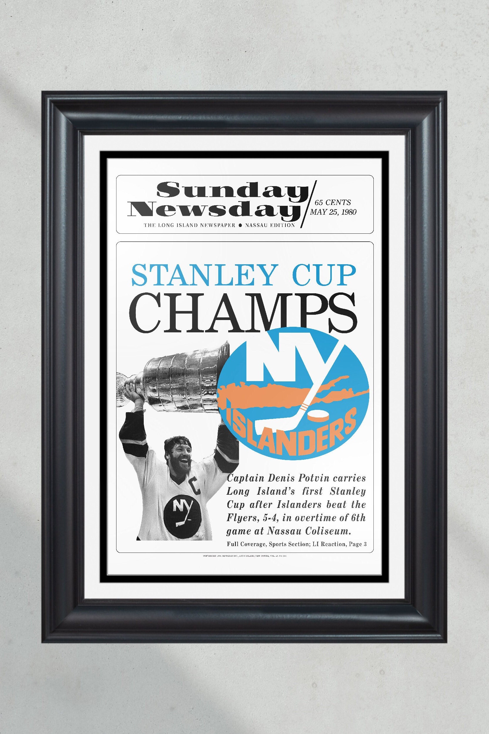 1980 New York Islanders "CHAMPS" Stanley Cup Champions Framed Front Page Newspaper Print PT60579