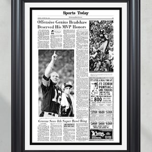 1979 Pittsburgh Steelers Super Bowl XIII Champions Framed Newspaper - &#39;Steel Curtain&#39;
