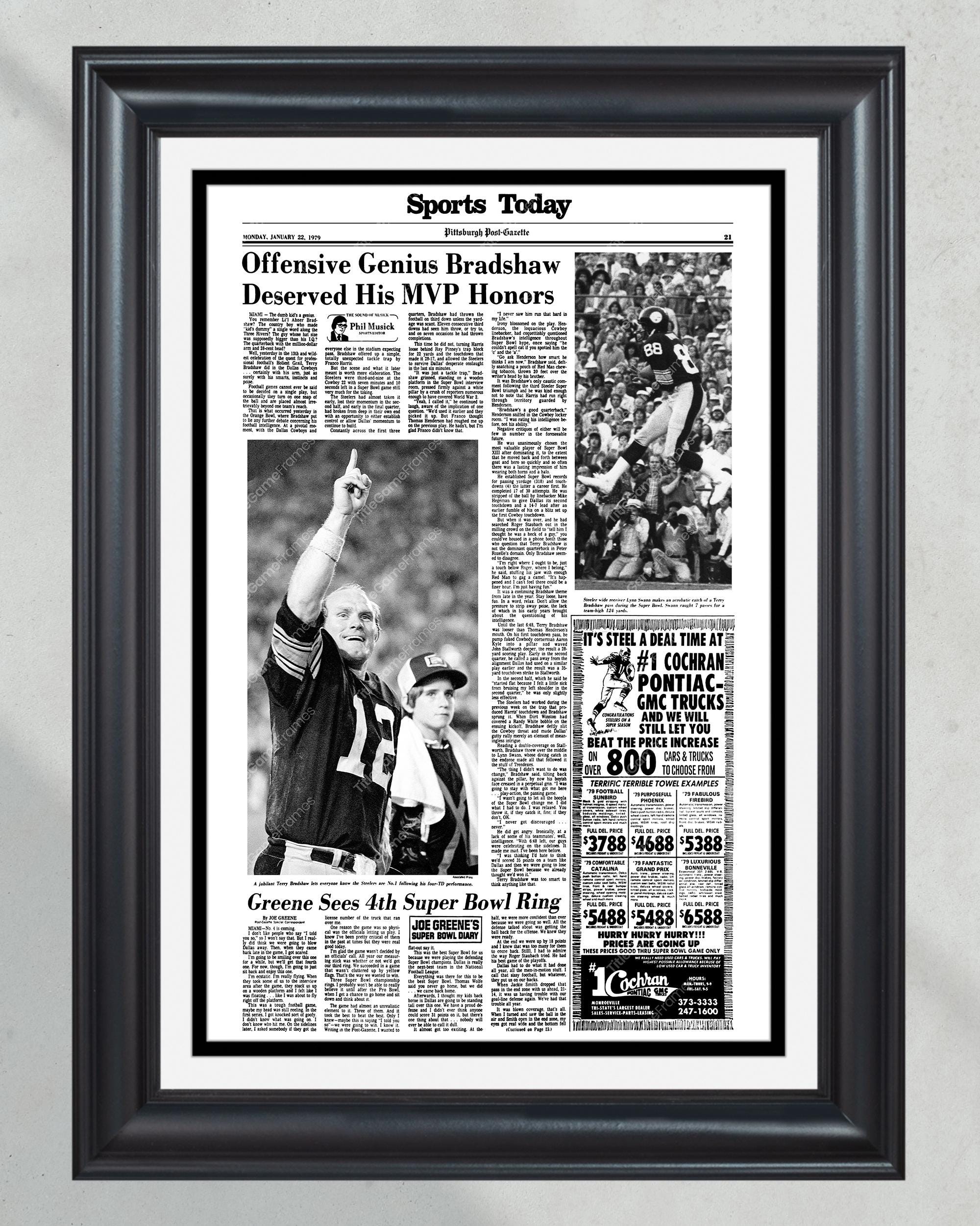 1979 Pittsburgh Steelers Super Bowl XIII Champions Framed Newspaper - 'Steel Curtain' PT60735