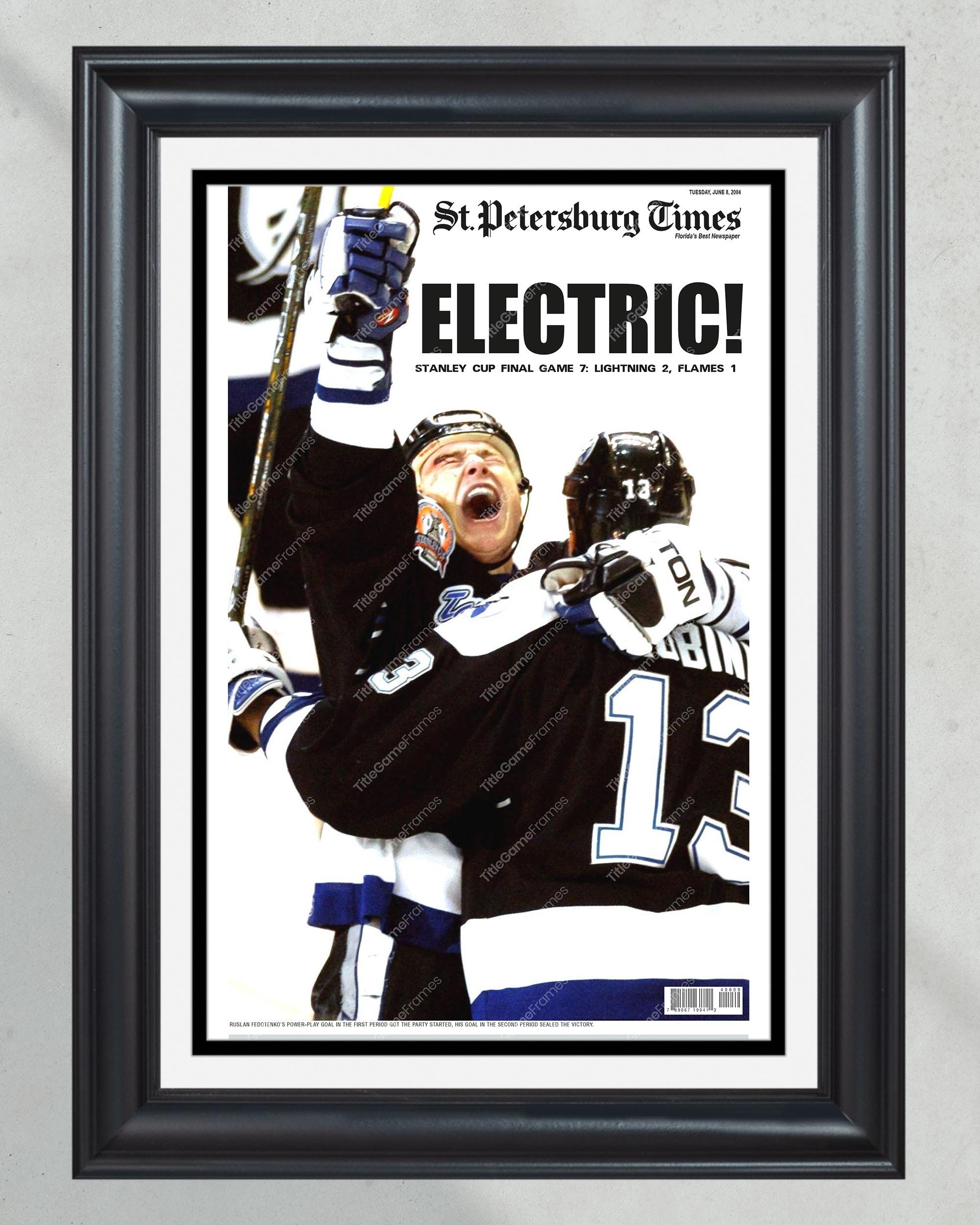 2004 Tampa Bay Lightning 'ELECTRIC!' Stanley Cup Champions Framed Newspaper Front Page Print PT60702