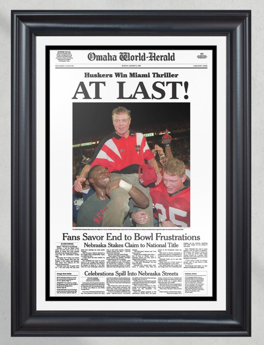 1994 Nebraska Cornhuskers NCAA College Football National Champions Framed Front Page Newspaper Print PT60904