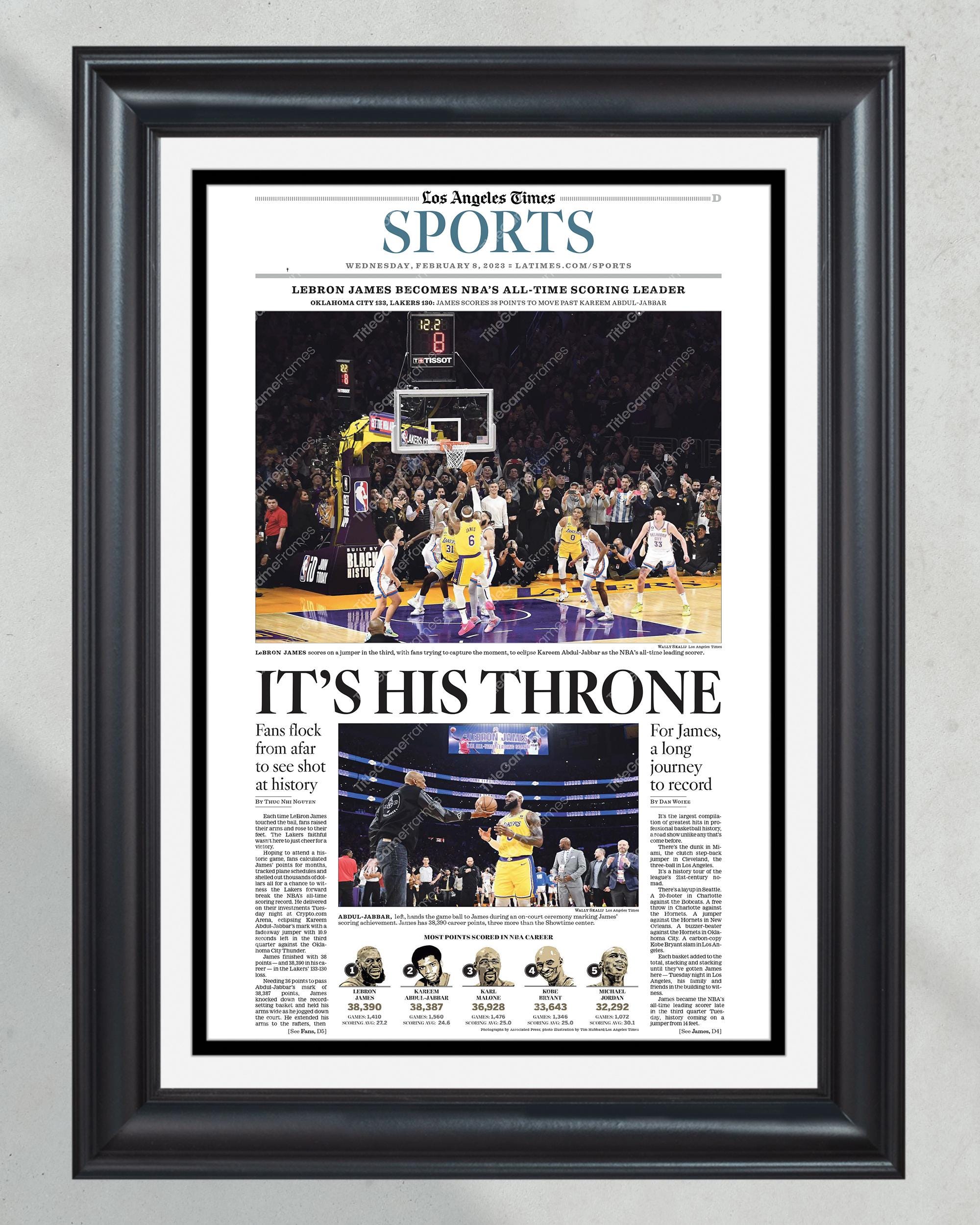 2023 Lebron James Breaks NBA All Time Scoring Record Framed Newspaper Print PT60677