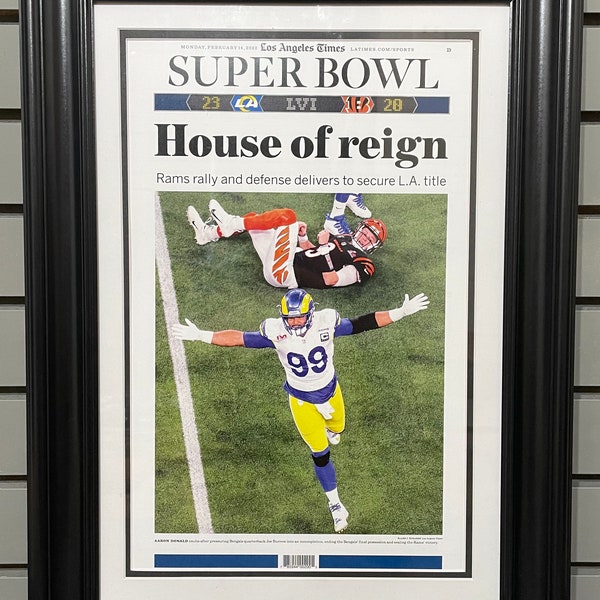 2022 LA Rams « House of Reign » Champions du Super Bowl LVI encadré page de couverture, impression de journal