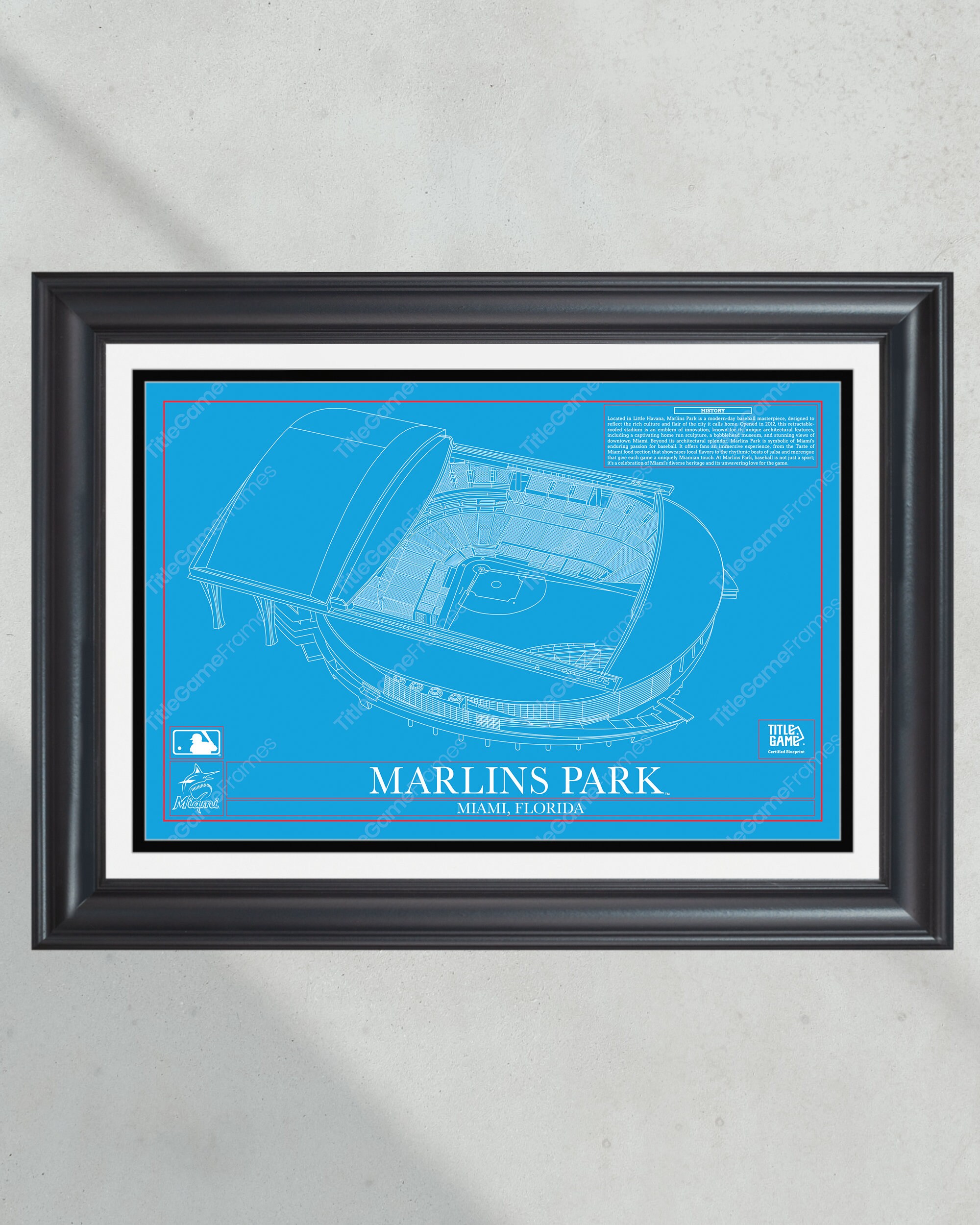 Miami Marlins: Marlins Park Stadium Ballpark Blueprint Baseball Wall Art PT60888