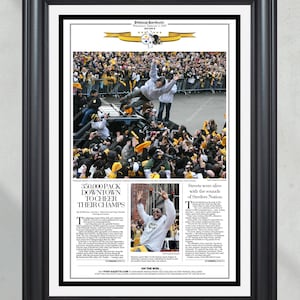 2009 Pittsburgh Steelers Parade Super Bowl Champions Framed Front Page Newspaper Print