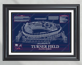 Atlanta Braves Turner Field Stadium Ballpark Blueprint Baseball Wall Art