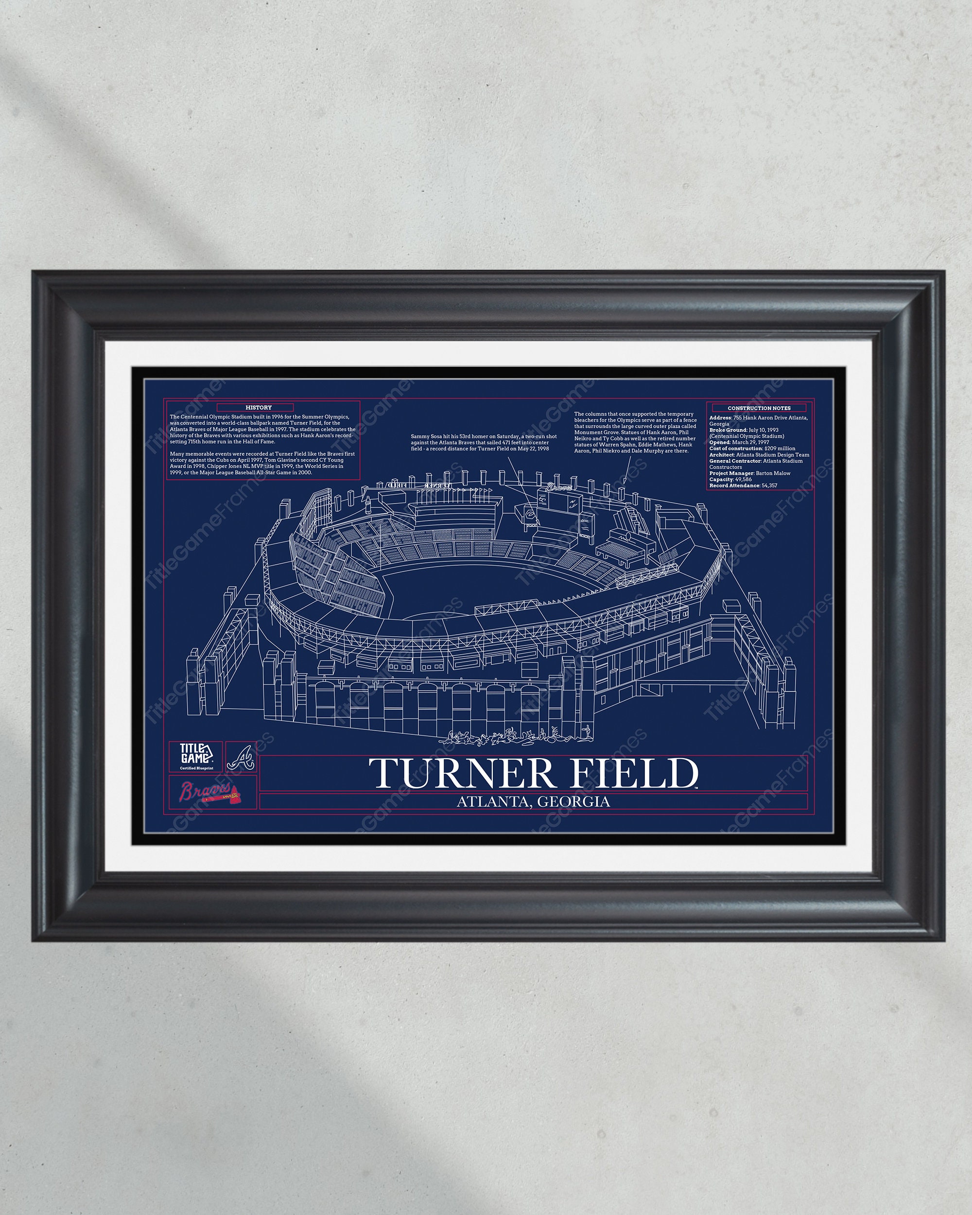 Atlanta Braves Turner Field Stadium Ballpark Blueprint Baseball Wall Art PT60236