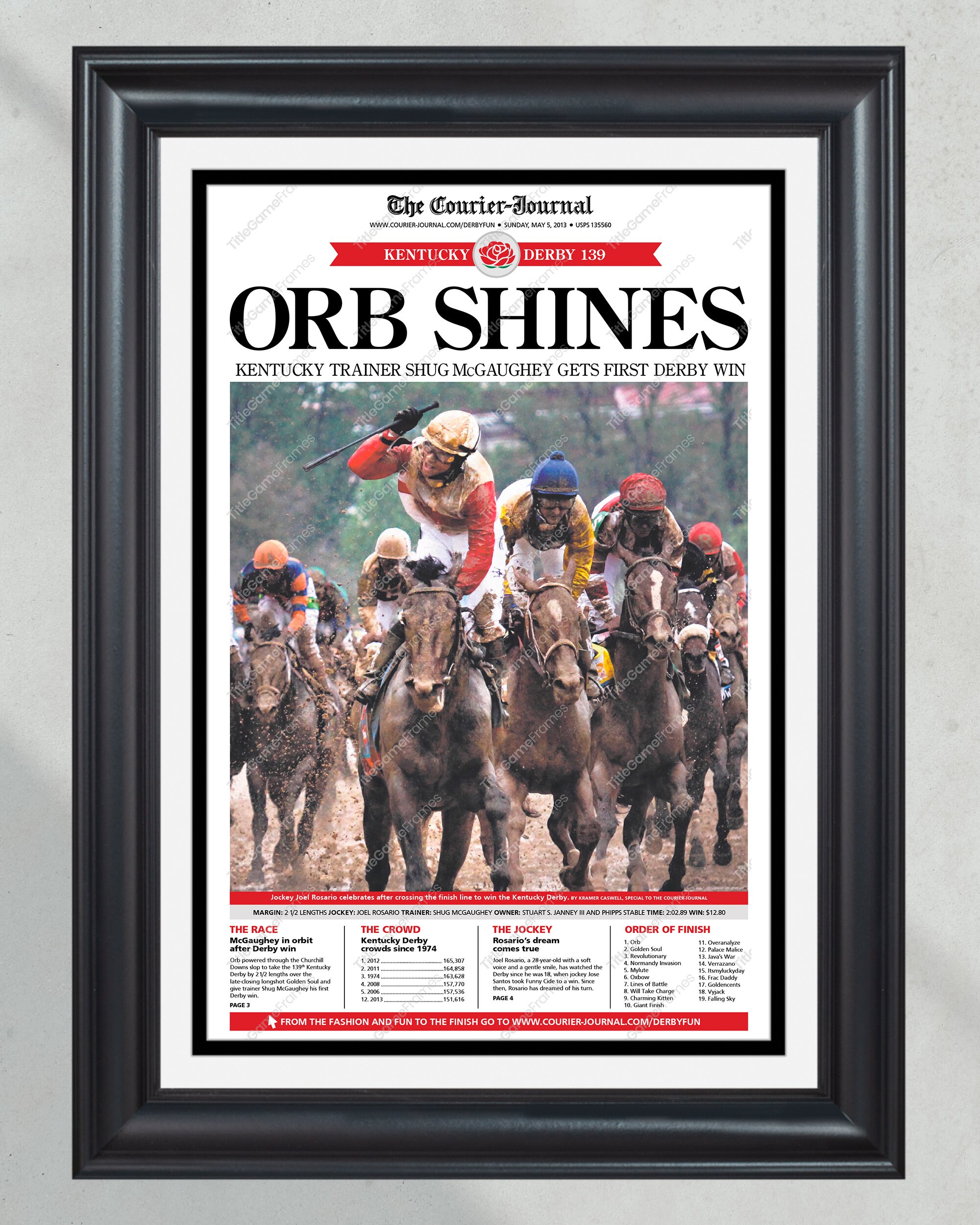 2013 Kentucky Derby 'Orb Shines' Framed Front Page Newspaper PT60544