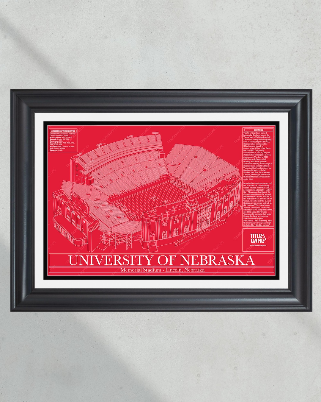 University of Nebraska Cornhuskers Memorial Stadium Blueprint