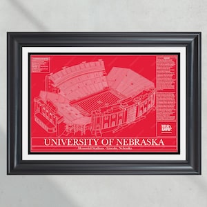 University of Nebraska Cornhuskers Memorial Stadium Blueprint Football Print