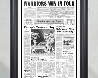 1975 Golden State Warriors « Gagnant sur quatre » champion NBA de la NBA, page encadrée de journal