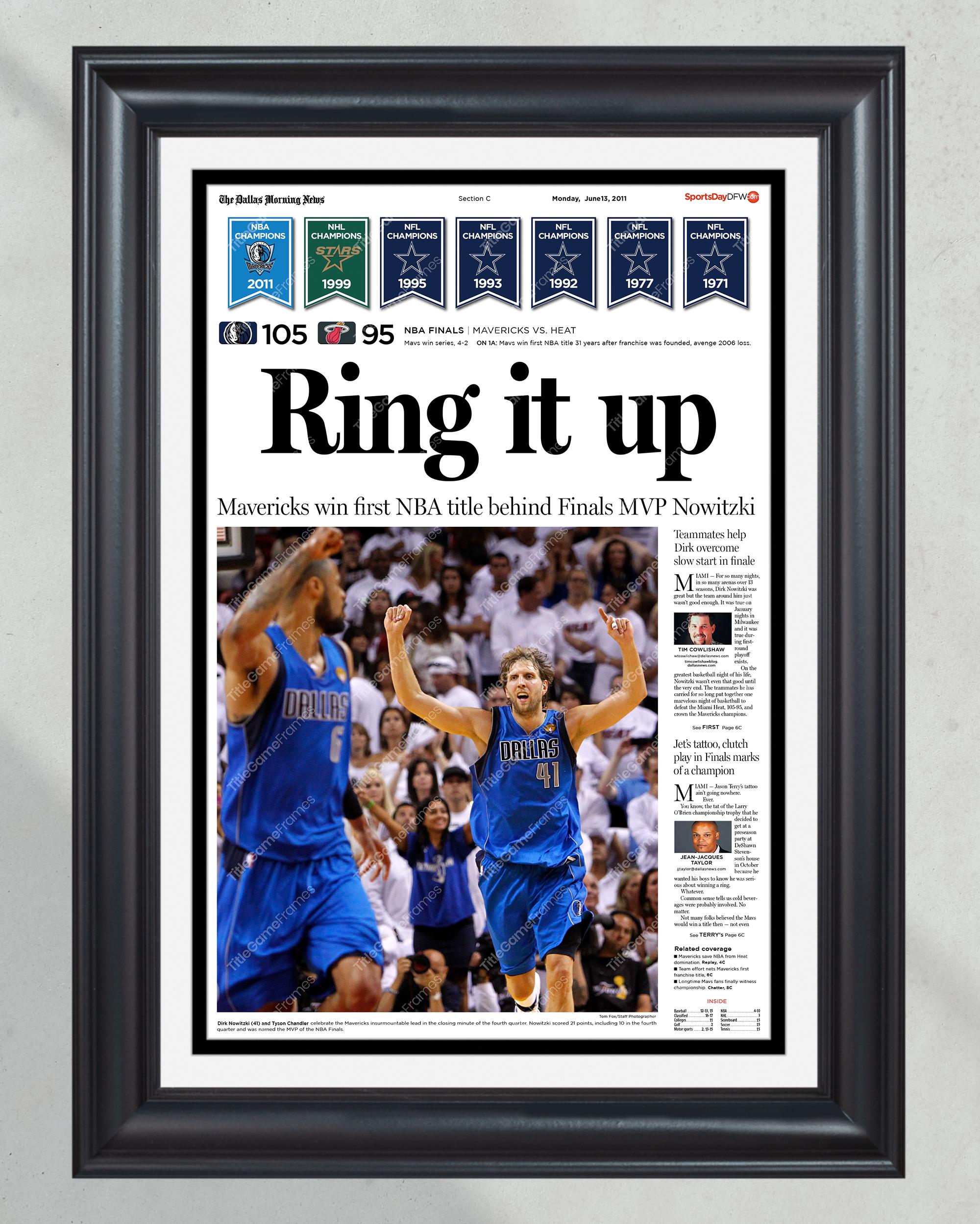 2011 Dallas Mavericks 'Ring It Up' NBA Champions Framed Newspaper PT60316