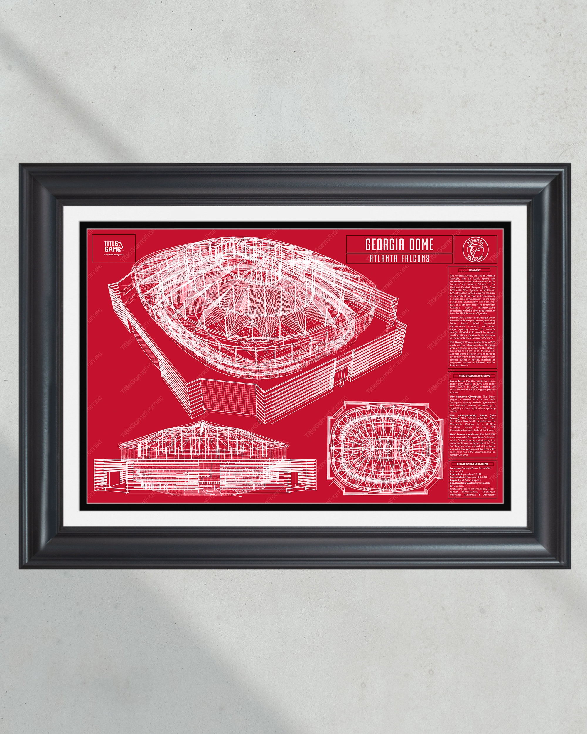 Atlanta Falcons Georgia Dome Stadium Blueprint: Vintage Wall Art PT60870