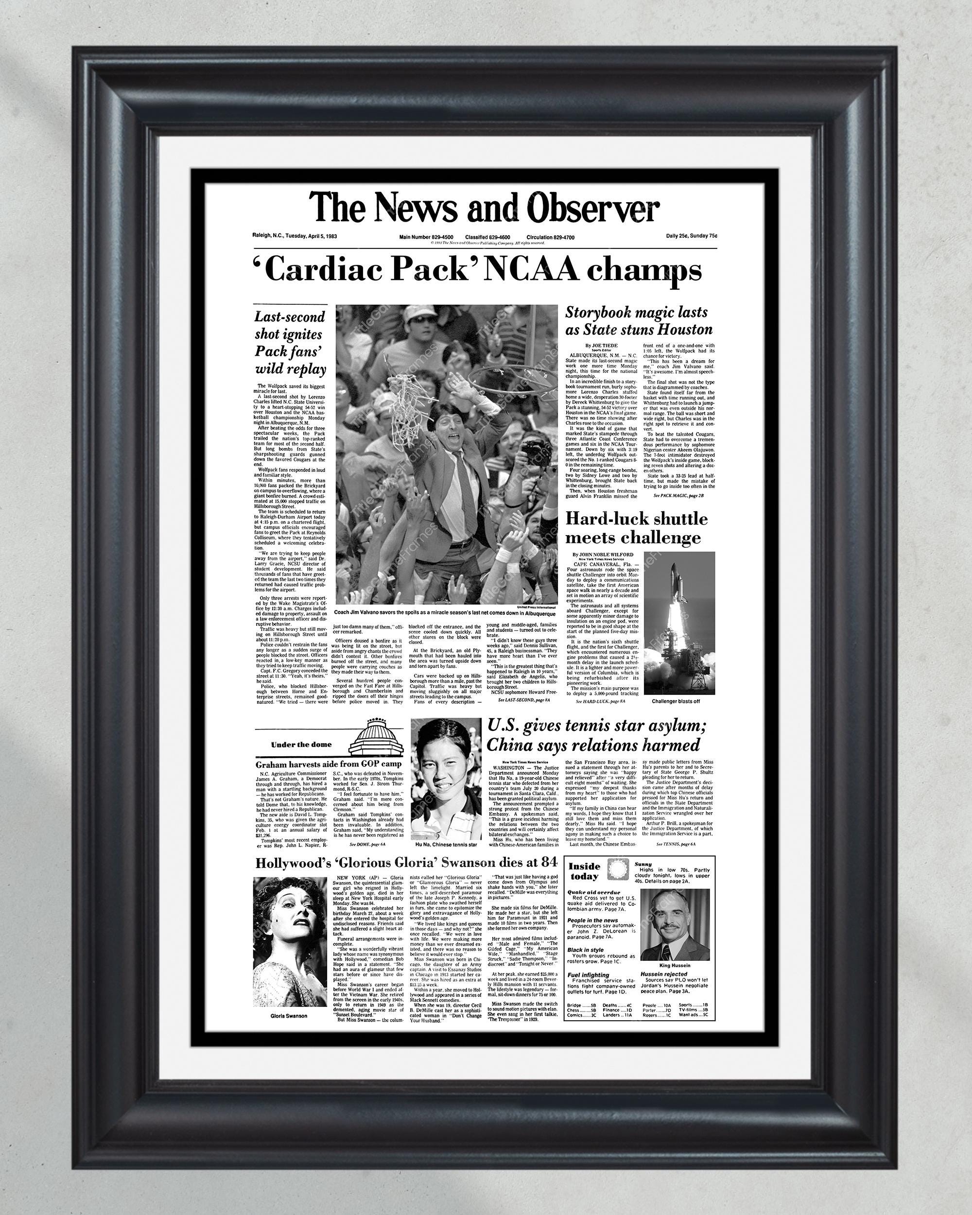 1983 NC State Wolfpack NCAA College Basketball Champions Framed Front Page Newspaper Print PT60820