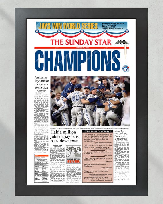 1992 Toronto Blue Jays World Series Champions Framed Front Page