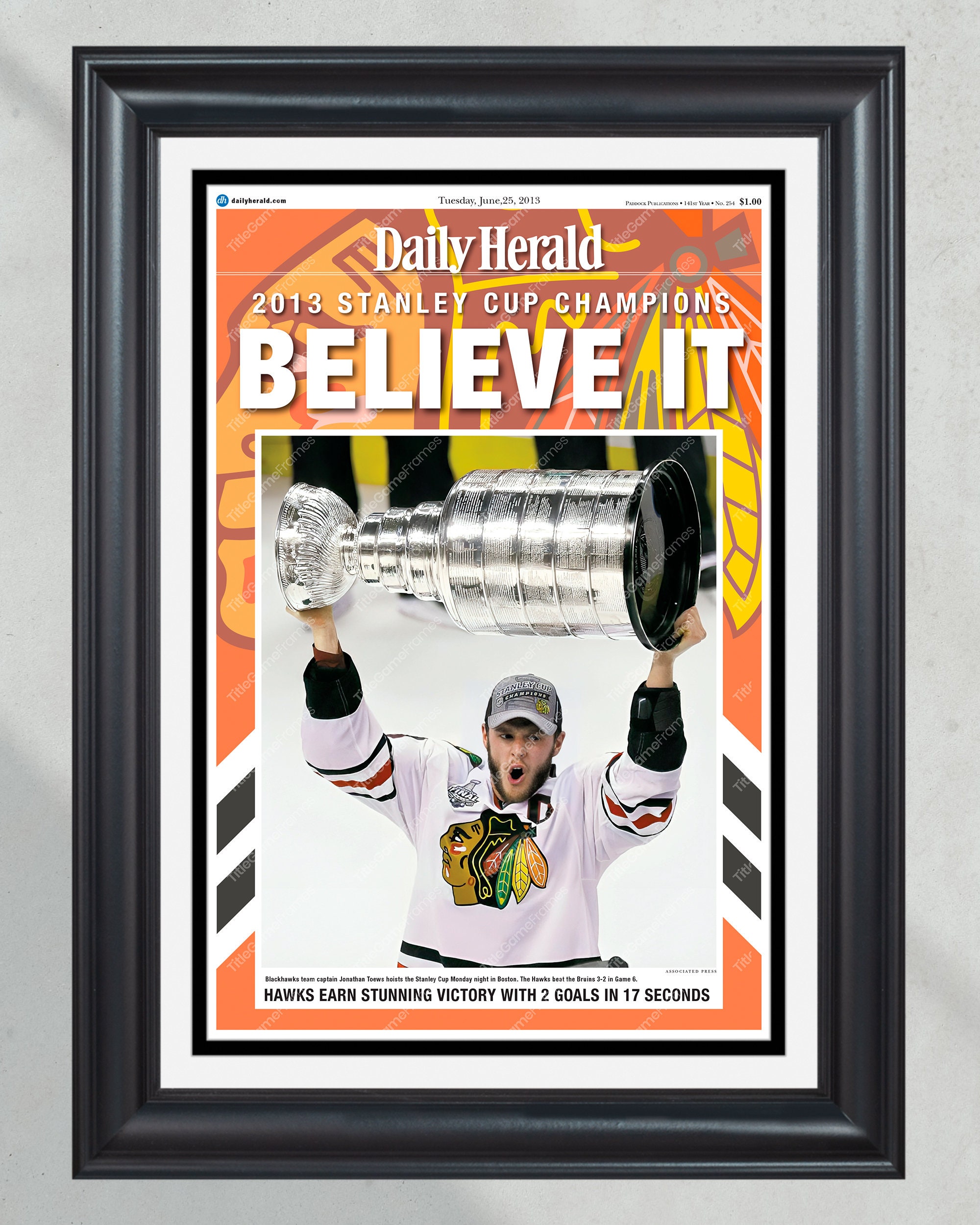 2013 Chicago Blackhawks Stanley Cup Champions Framed Newspaper Cover Print PT60408