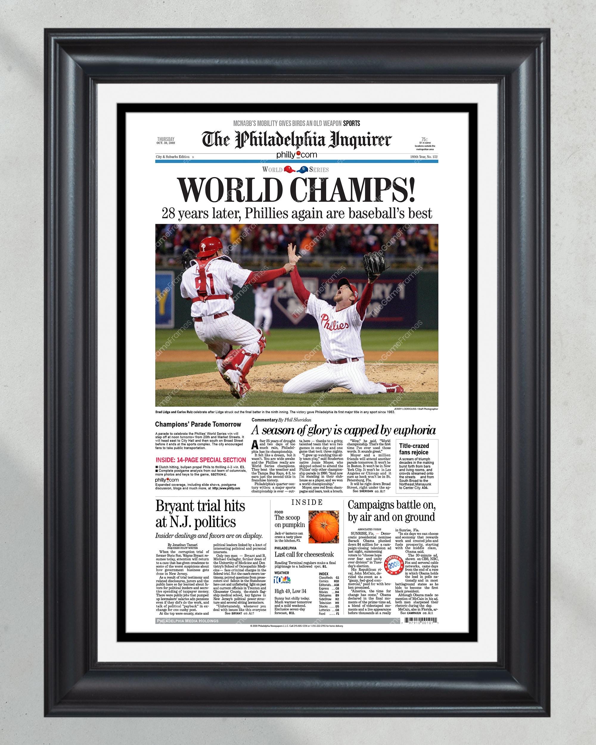 2008 Philadelphia Phillies World Series Champs Framed Front Page Newspaper PT60889