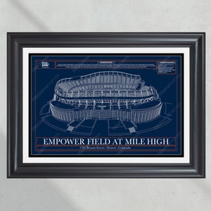 Denver Broncos Empower Field at Mile High Stadium Blueprint Football Print