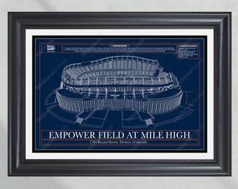 Denver Broncos Empower Field at Mile High Stadium Blueprint Football Print