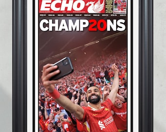 2025 Liverpool Football 20:e ligatiteln "CHAMP20NS" Mo Salah Inramad Tidning