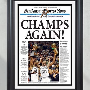2003 San Antonio Spurs Framed Newspaper Cover Print David Robinson and Tim Duncan