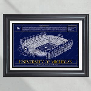 University of Michigan Wolverines Michigan Stadium Blueprint Football Print