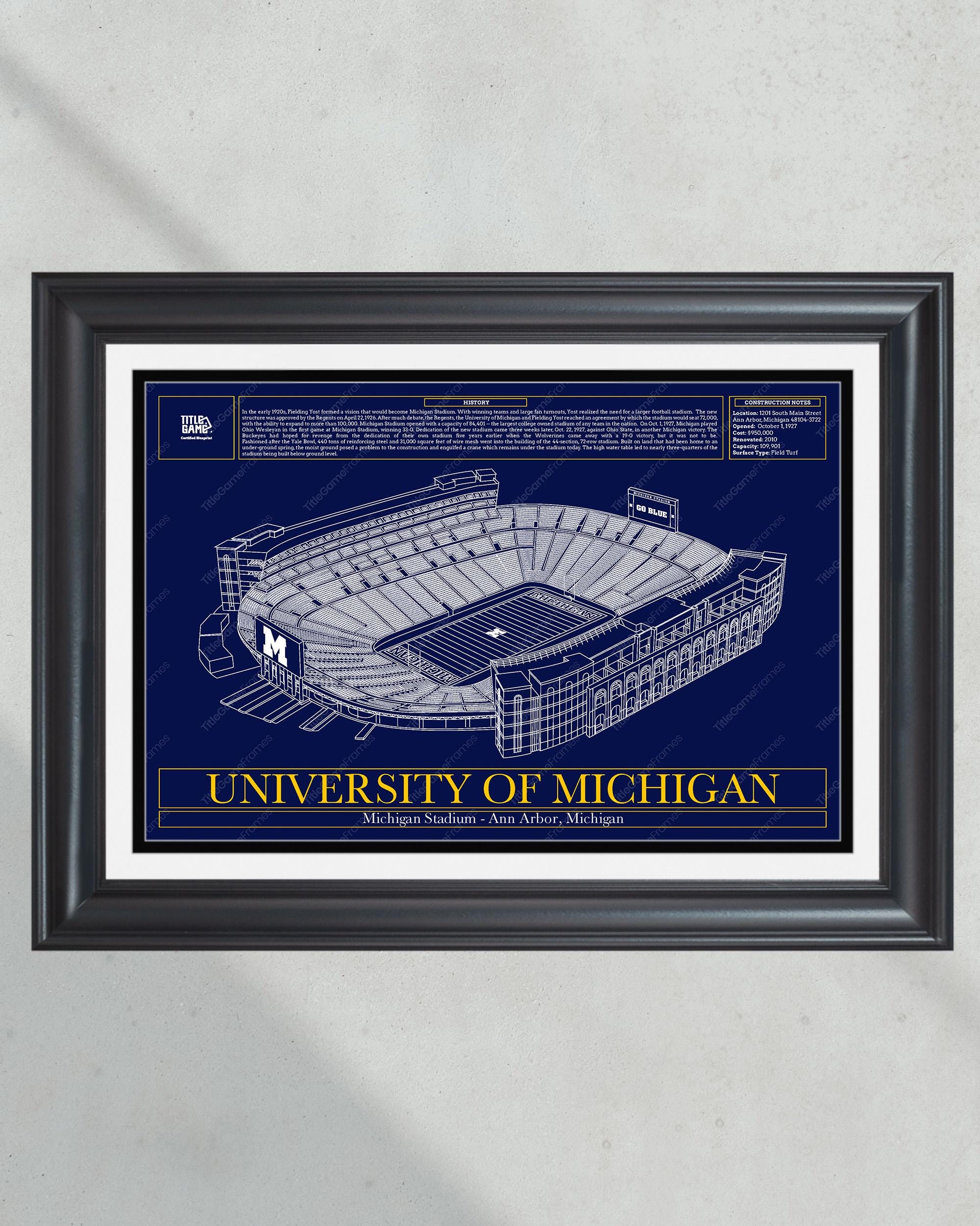University of Michigan Wolverines Michigan Stadium Blueprint Football Print PT60360