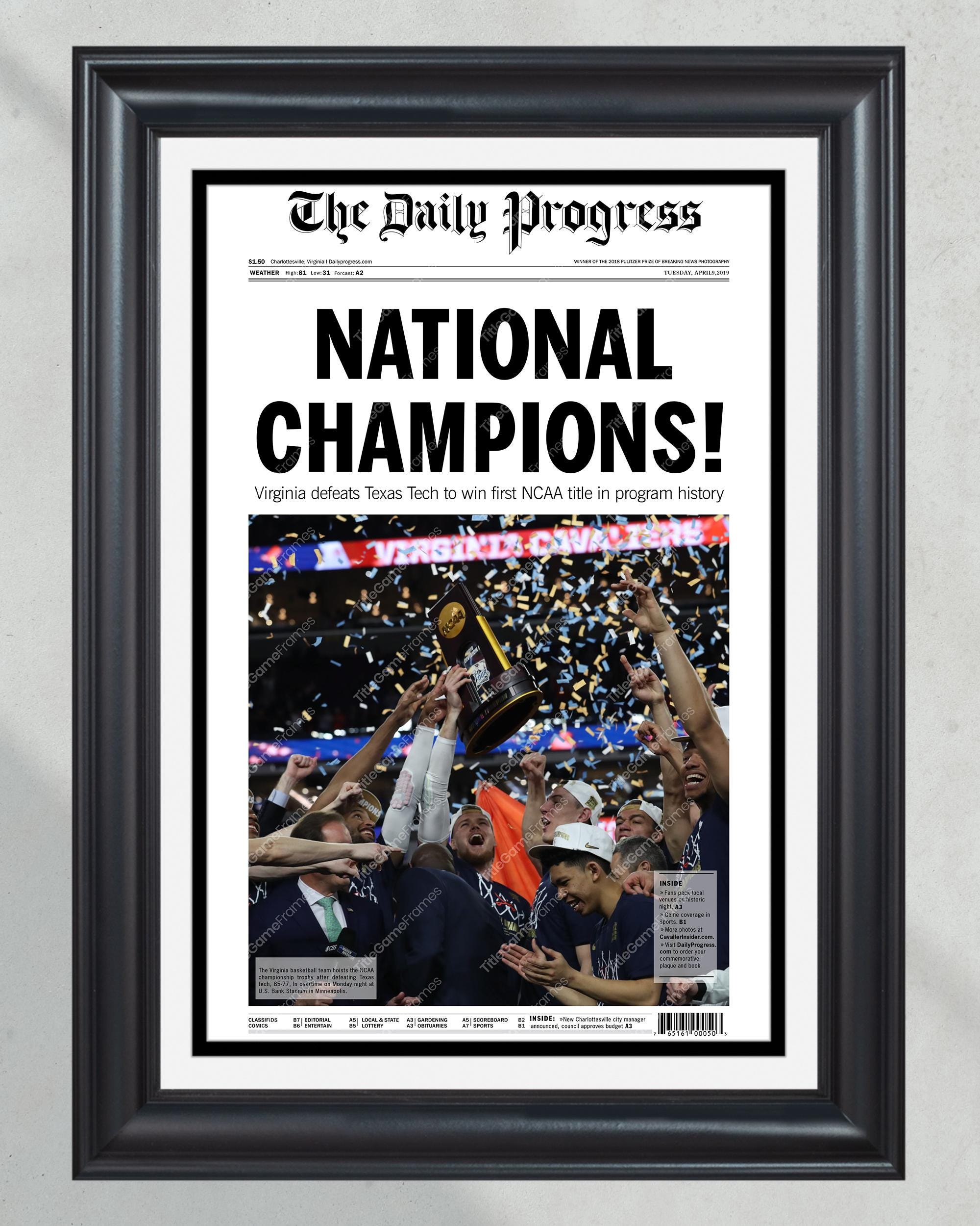2019 Virginia Cavaliers 'NATIONAL CHAMPIONS' NCAA College Basketball Champions Framed Newspaper PT61012