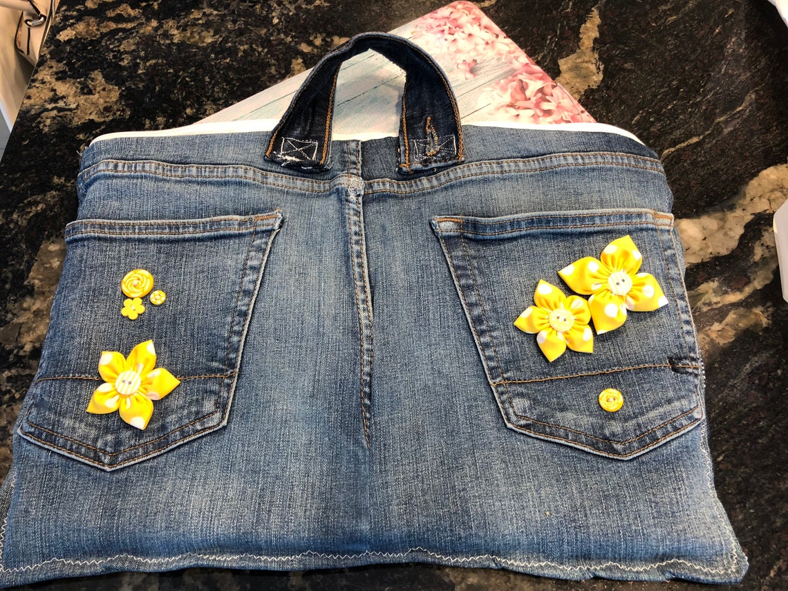 Laptop case in jeans with pockets Etsy