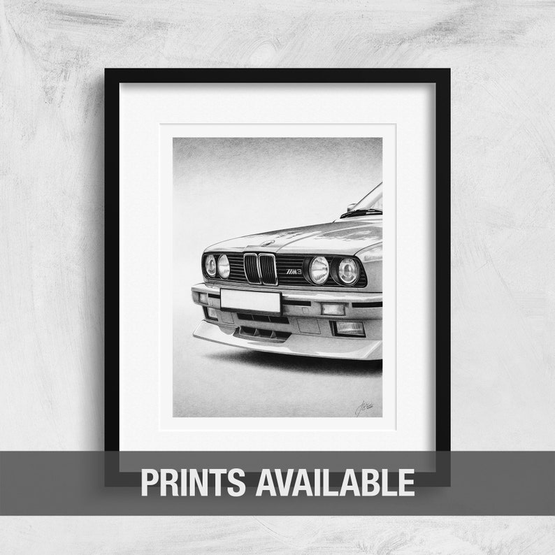 Realistic Drawing of BMW E30 M3, Original Graphite Pencil Artwork ...