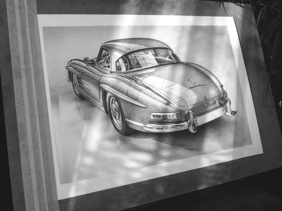 Mercedes-Benz 300 SL Drawing Original Graphite Pencil | Etsy