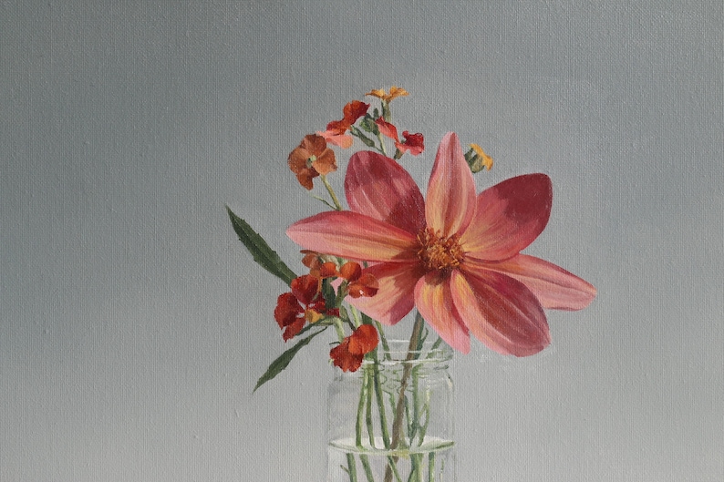 Dahlia and Wallflowers Oil Painting on Canvas Contemporary Etsy