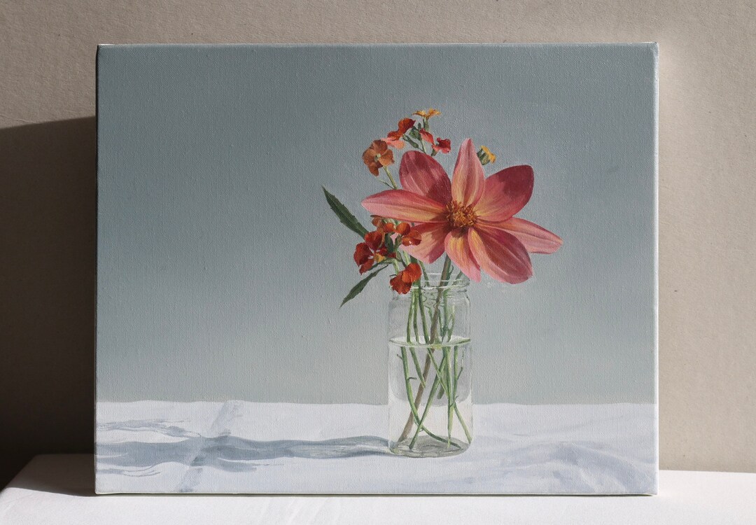 Dahlia and Wallflowers Oil Painting on Canvas Contemporary Etsy