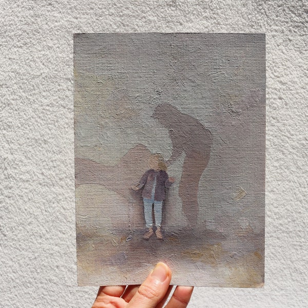 Peinture à l’huile de fille et de cheval, art pastel original de mur de chambre d’enfant de pépinière, illustration fantaisiste abstraite, décor rose minimal