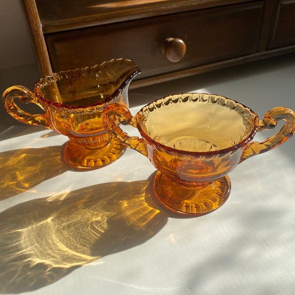 Vintage 1930's Amber Cream and Sugar Set by Cambridge Glass