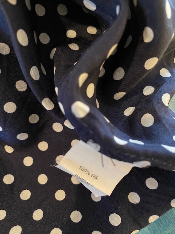 Sleeveless dark blue/white polka dot silk blouse … - image 4
