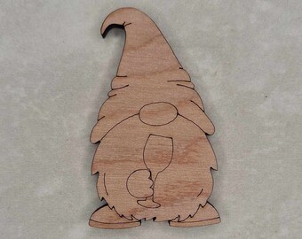 Gnome-Wine-Wine Glass-Multiple Size-Unfinished Laser Wood Cutout