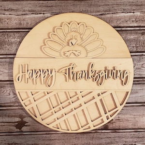 Happy Thanksgiving-Turkey-Unfinished Wood Cutouts-Fall Door Hanger-Fall Circle