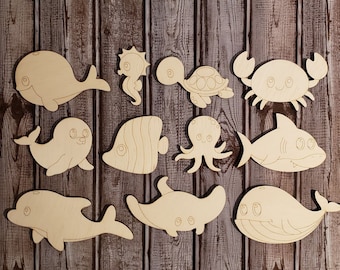 Sea Animals-Ocean-Nursery-Multiple Size-Unfinished Laser Wood Cutout