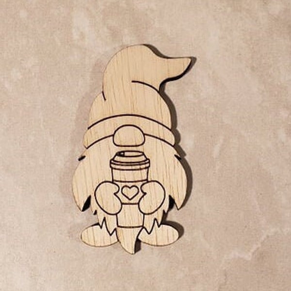 Gnome-Coffee Cup-Multiple Size-Unfinished Laser Wood Cutout