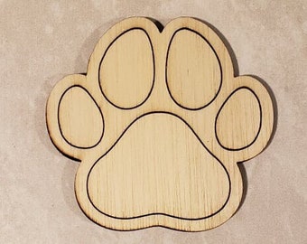 Paw Print-Multiple Sizes-Unfinished Laser Wood Cutout