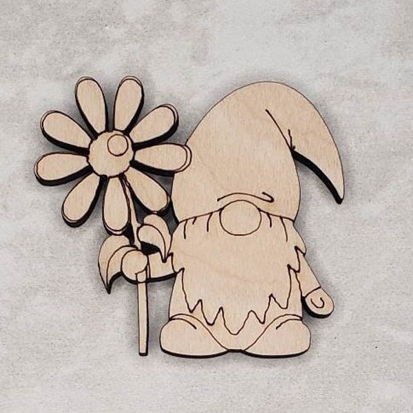 Gnome-Daisy-Flower-Summer-Multiple Size-Unfinished Laser Wood Cutout