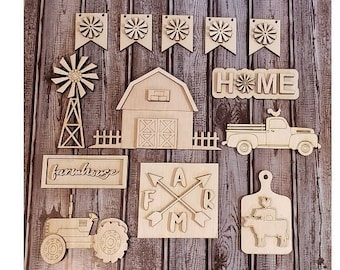 Tiered Tray - Farm House - Barn - Unfinished Laser Cut Bundle