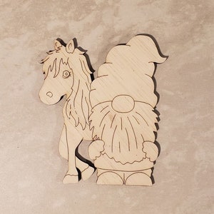 Gnome-Farmer-Horse-Multiple Size-Unfinished Laser Wood Cutout