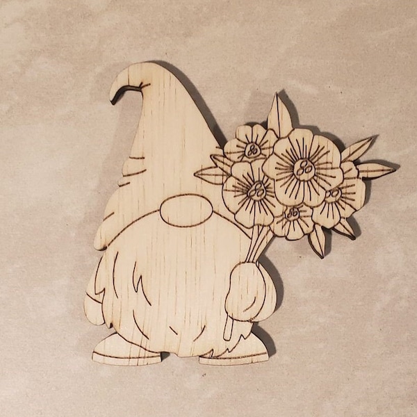 Gnome-Flowers-Multiple Size-Unfinished Laser Wood Cutout